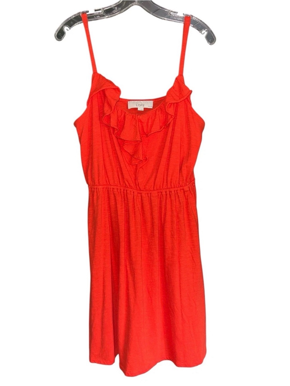 Ann Taylor LOFT Spaghetti Strap Defined Waist Ruffle Dress Size Petite L Orange